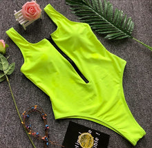 Load image into Gallery viewer, Solid Zipper Piece Swimsuit