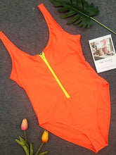 Load image into Gallery viewer, Solid Zipper Piece Swimsuit