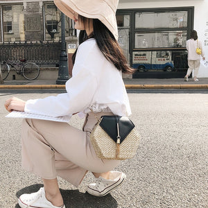 Hexagon Straw/Leather Handbag