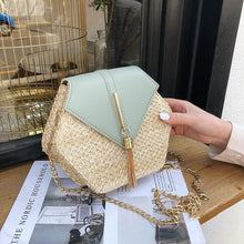 Load image into Gallery viewer, Hexagon Straw/Leather Handbag