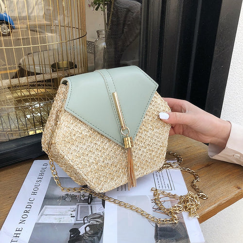 Hexagon Straw/Leather Handbag