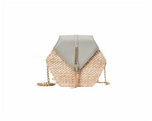 Hexagon Straw/Leather Handbag