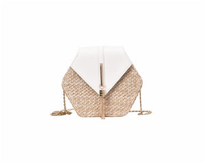 Hexagon Straw/Leather Handbag