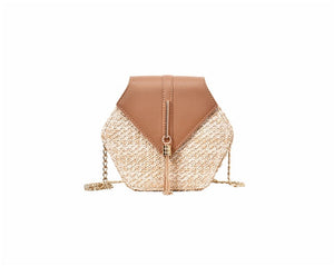 Hexagon Straw/Leather Handbag